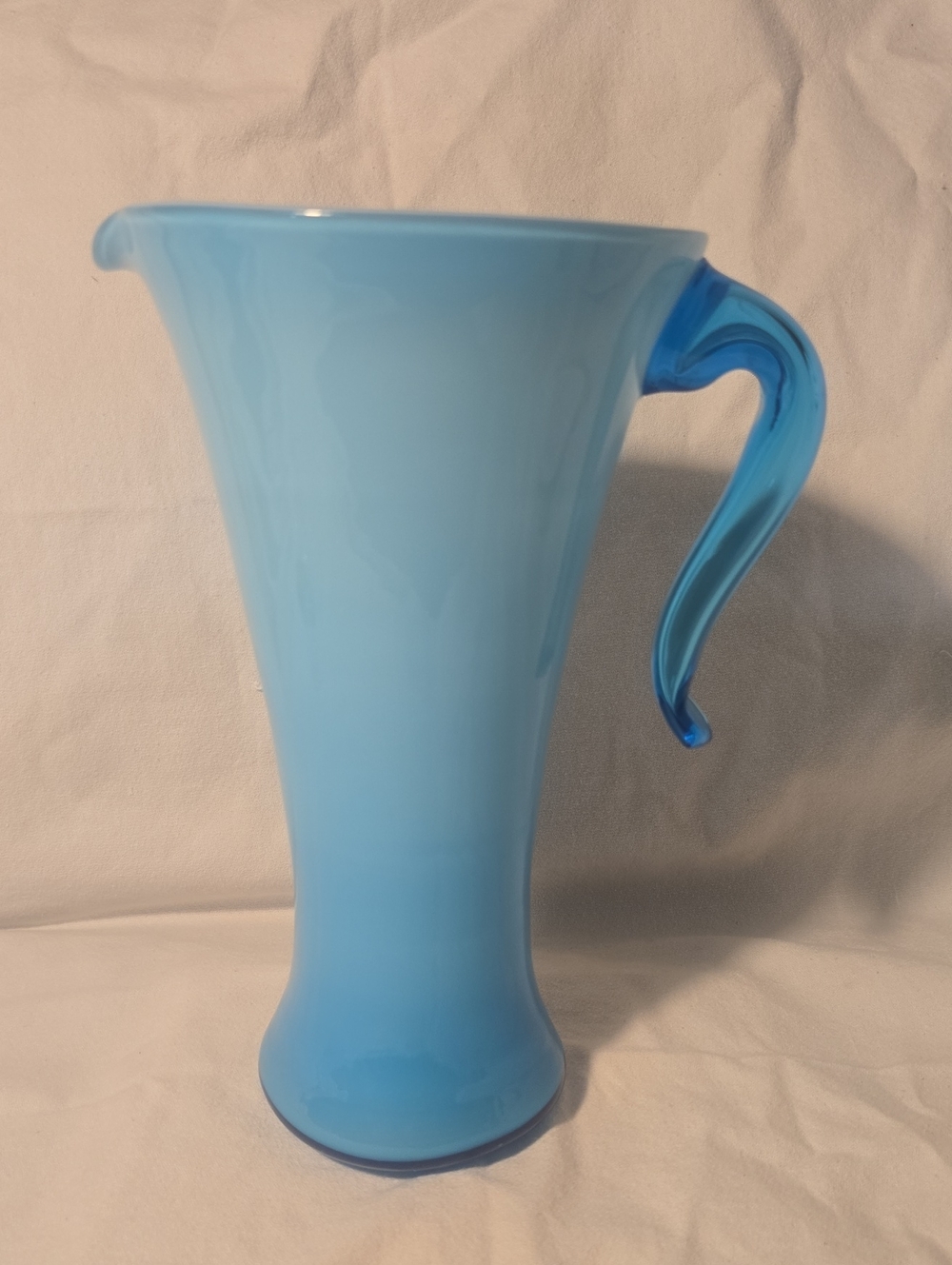Vintage MCM Empoli Blue Cased Glass Pitcher Ewer Italian Art Glass 11” Perfect - Picture 2 of 7